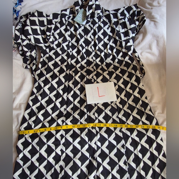 H&M Tie-belt shirt dress black & white Patternwd sz L bnwt - Picture 16 of 16